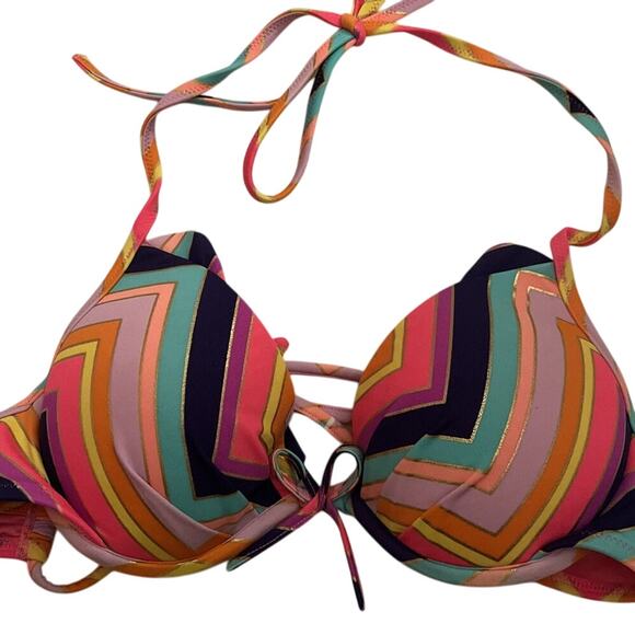 Victoria's Victoria Secret Multicolor Tie Padded Bikini Top 32B - EUC - Picture 1 of 4